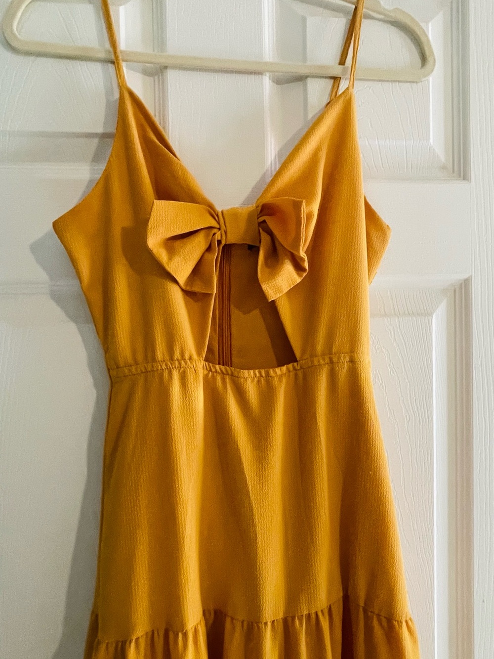 SHIEN Mustard Yellow Bow Front Dress with Cutout Autumn Color Season